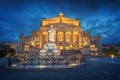 Schiller Monument and Berlin Concert Hall in Gendarmenmarkt Square at night - Berlin, Germany Royalty Free Stock Photo