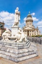 Schiller monument and French Church dome on Gendarmenmarkt square, Berlin, Germany Royalty Free Stock Photo