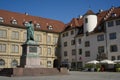 Schiller Square in Stuttgart with the Friedrich Schiller Monument in focus Royalty Free Stock Photo