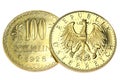 100 Schilling gold coins Royalty Free Stock Photo