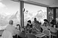 The panoramic Schilthorn Restaurant is turning 360 degrees and offers a view more than 100 swiss alp peaks Royalty Free Stock Photo