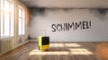 Schimmel German for: Mould in a room with Professional dehumidifier after water damage standing in a room with a lot of Mould