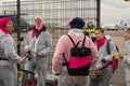 Climate activists drumming during protest action at Schiphol Airport Royalty Free Stock Photo