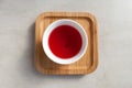 Schizandra tea. Top view. Traditional Korean drink is brewed from Chinese lemongrass used in alternative medicine