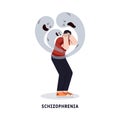 Schizophrenia mental disorder symbol cartoon flat vector illustration isolated.