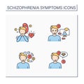 Schizophrenia symptoms color icons set