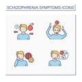 Schizophrenia symptoms color icons set