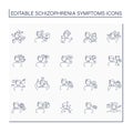 Schizophrenia symptoms line icons set