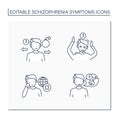 Schizophrenia symptoms line icons set