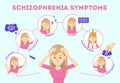 Schizophrenia symptoms. Mental health disease signs illustration