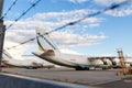 Schkeuditz, Germany - 29th May, 2022 - Many big An-124-100 ukrainian Ruslan cargo jets parked on Leipzig Halle airport Royalty Free Stock Photo