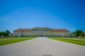 Schleissheim, Germany - July 30, 2015: Main palace building as seen from gravel avenue leading up to entrance, beautiful