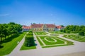 Schleissheim, Germany - July 30, 2015: Royal garden of palace property with incredible organized green bushes and gravel Royalty Free Stock Photo