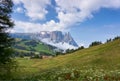 Schlern Massiccio dello Sciliar mountains on the Italian Alps Dolomites with cable cars passing by Royalty Free Stock Photo