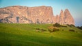 Schlern mountain in morning light, Seiser Alm, South Tyrol, Ital Royalty Free Stock Photo
