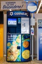 Schleswig, Germany - September 04, 2021: A Coinstar change machine in supermarket which receives bulk coins and exchanges them for Royalty Free Stock Photo