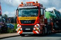 Schleswig-Holstein, Germany - August 30, 2021: HÃÂ¼ffermann Krandienst Ã¢â¬â service provider for crane and heavy haulage logistics