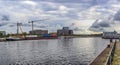 Schleswig-Holstein, Germany - Feburary 05, 2020: Panorama of the Port of Kiel in northern Germany