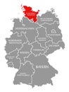 Schleswig Holstein red highlighted in map of Germany