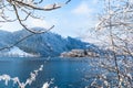 Schliersee in the Bavarian Alps in Germany with snowy trees