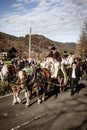 Schliersee, Germany, Bavaria, November 08, 2015: horse-drawn carriage with altar boys in Schliersee in Leonhardifahrt Royalty Free Stock Photo