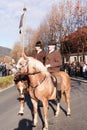 Schliersee, Germany, Bavaria 08.11.2015: pioneer with script in Leonhardifahrt in Schliersee