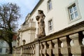 Schloss Fasanerie, balustrade in inner courtyard with idyllic villagers sculptures, Eichenzell, Germany