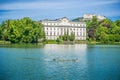 Schloss Leopoldskron with Hohensalzburg Fortress in Salzburg, Austria