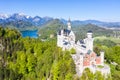 Schloss Neuschwanstein castle aerial view Alps landscape travel in Bavaria Germany