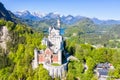 Schloss Neuschwanstein castle aerial view Alps landscape travel in Bavaria Germany