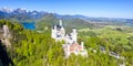 Schloss Neuschwanstein castle aerial view Alps landscape travel panorama in Bavaria Germany