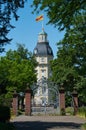 Schlossturm Museum castle tower with a German flag flying at the top in Karlsruhe Royalty Free Stock Photo