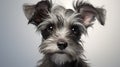 Close-up Portrait Of Miniature Schnauzer Puppy With White Background