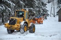 Snow removal winter service with a truck in the Salzkammergut Royalty Free Stock Photo