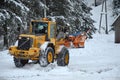 Snow removal winter service with a truck in the Salzkammergut