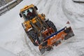 Snow removal winter service with a truck in the Salzkammergut