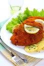 Schnitzel breaded with potato salad