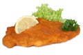 Schnitzel chop cutlet with lemon and lettuce isolated