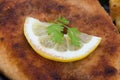 Schnitzel with lemon macro Royalty Free Stock Photo