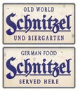 Schnitzel sign Vintage tin Metal Biergarten German Food Royalty Free Stock Photo