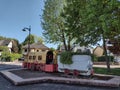 Schoeneck, France - 04 29 2025: Old mining train engine in a park Royalty Free Stock Photo