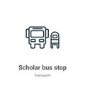 Scholar bus stop outline vector icon. Thin line black scholar bus stop icon, flat vector simple element illustration from editable