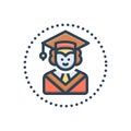 Color illustration icon for Scholar, diploma and degree