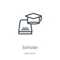 Scholar icon. Thin linear scholar outline icon isolated on white background from education collection. Line vector scholar sign,