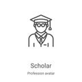 scholar icon vector from profession avatar collection. Thin line scholar outline icon vector illustration. Linear symbol for use