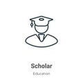 Scholar outline vector icon. Thin line black scholar icon, flat vector simple element illustration from editable education concept