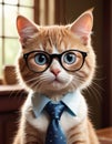 Scholarly Cat with Glasses