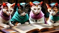 Scholarly Cats with Books