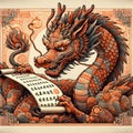 Scholarly Dragon and Ancient Scrolls