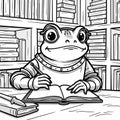Scholarly Frog Reading Book in Library Study Royalty Free Stock Photo